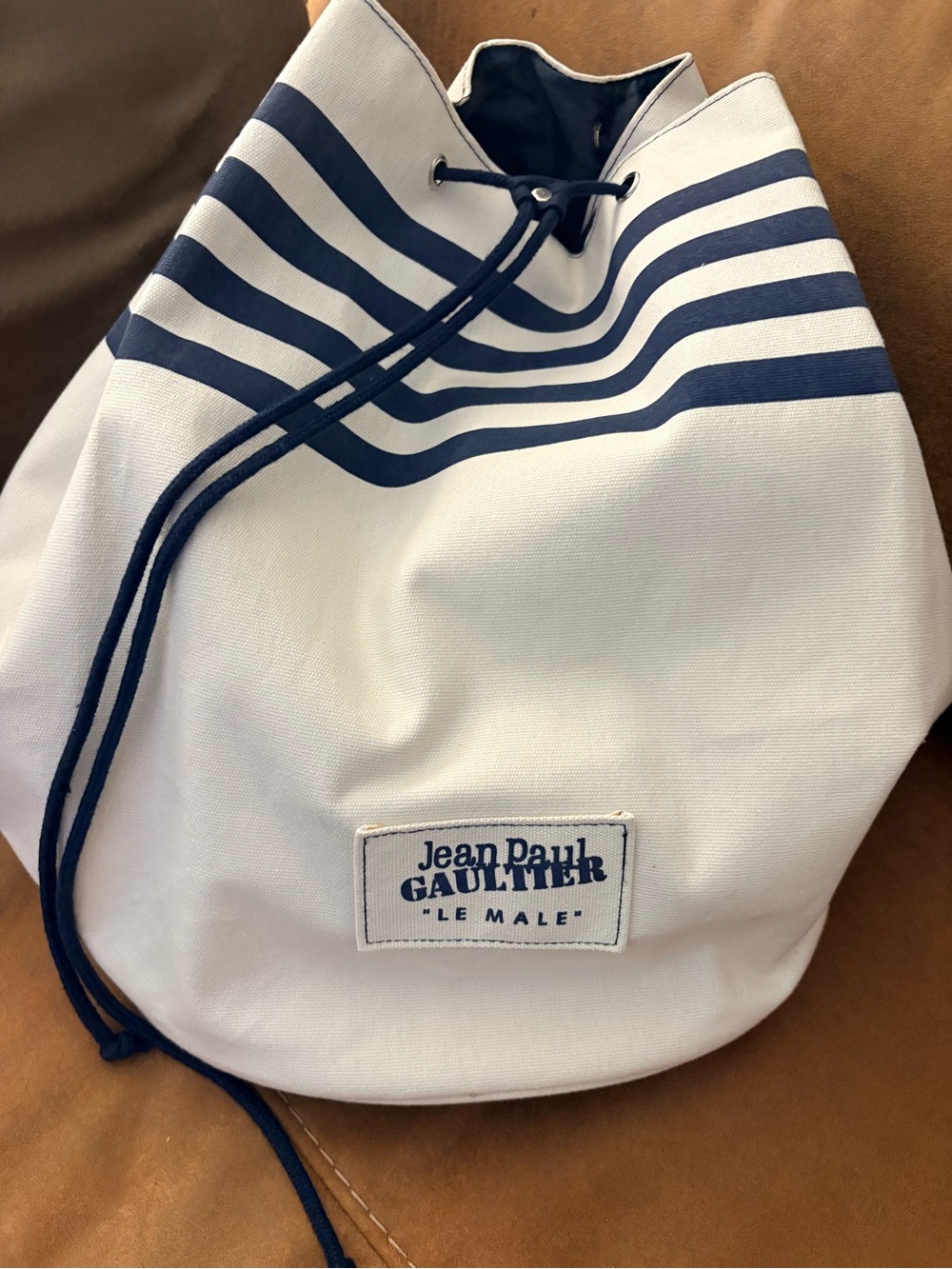 New Jean Paul Gaultier Le Male Drawstring Bucket Bag Backpack Stripe